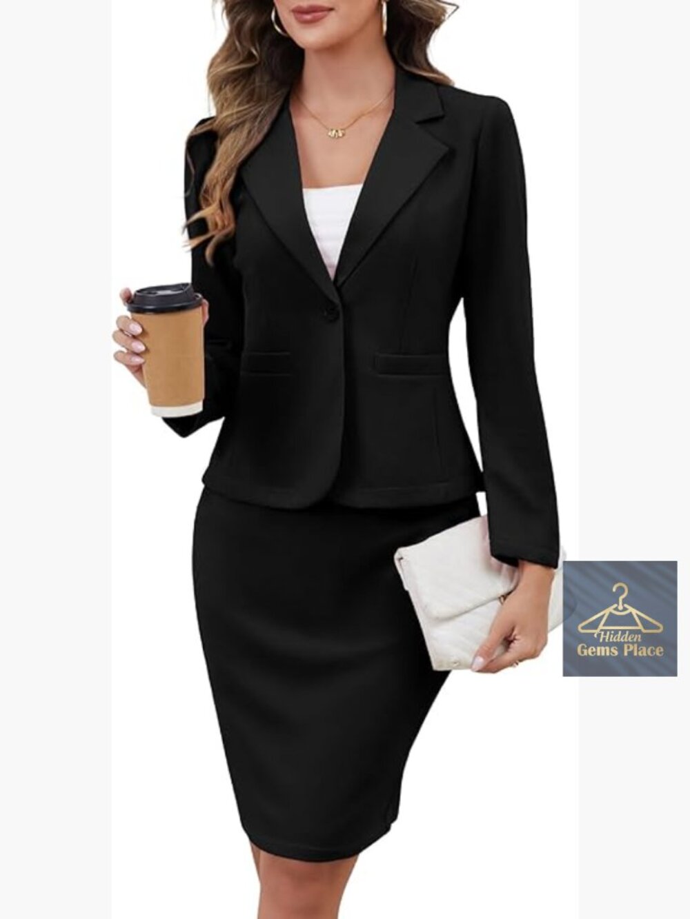 Two Piece Skirt Suit Set Knit Blazer & Pencil Skirt Business Casual